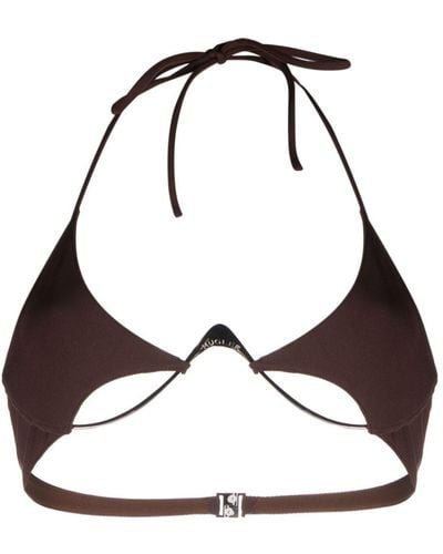 Mugler Logo-plaque Halterneck Bikini Top - Brown