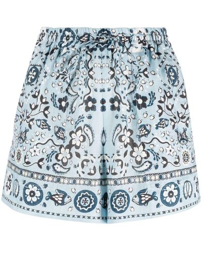 Tory Burch Pisces Dream-print Linen Shorts - Blue