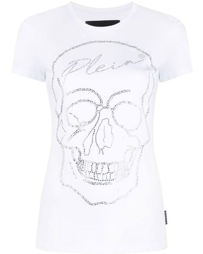 Philipp Plein Skull Motif Rhinestone-embellished T-shirt - White