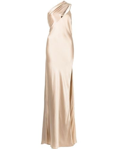 Michelle Mason Side-slit One-shoulder Gown - Metallic