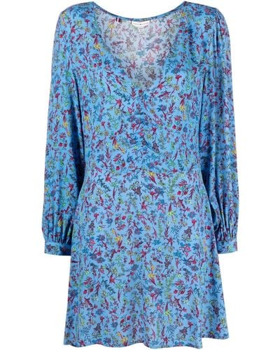 Tommy Hilfiger Floral-print V-neck Mini Dress - Blue