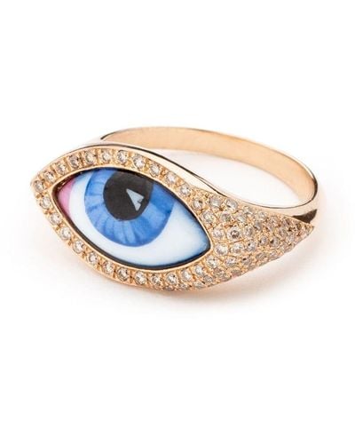 Lito Anello Chevaliére in oro rosa 14kt con diamanti - Blu