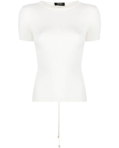 Liu Jo Lace-up Ribbed Top - White