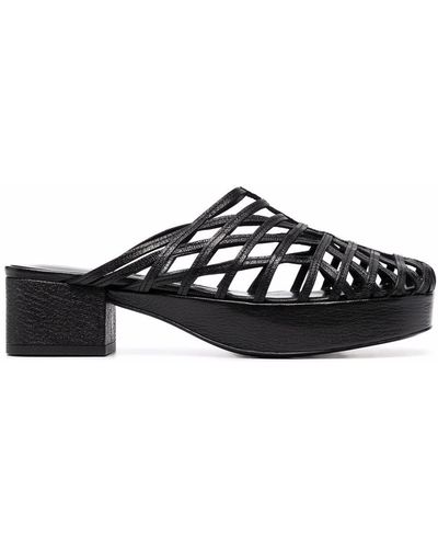 BY FAR Caged Leather Mules - Black