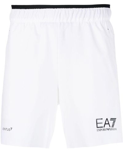EA7 Shorts mit Logo-Print - Weiß