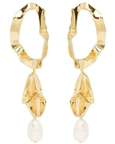Sterling King Pendientes Inside Out bañados en oro con perla - Metálico