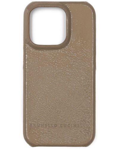Brunello Cucinelli Logo-debossed Leather Phone Cover - Natural