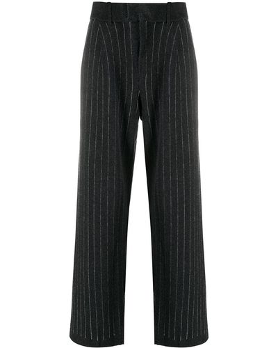 Barrie Pinstripe Cashmere Tailored Trousers - Black