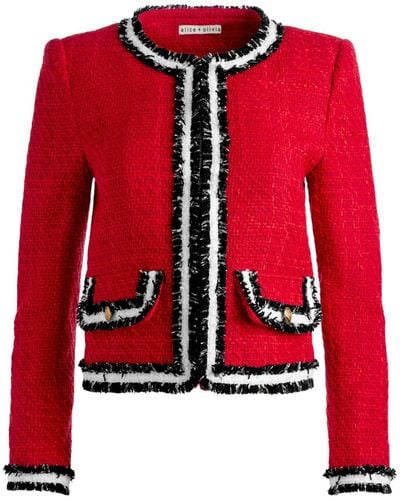 Alice + Olivia Landon Cropped Tweed Jacket - Red