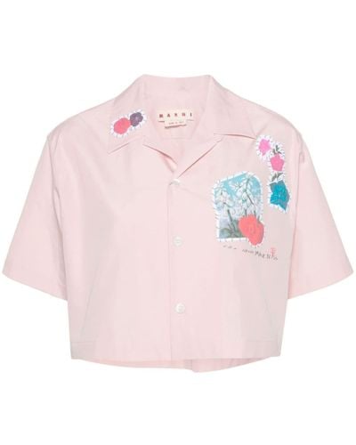 Marni Short Shirt With Floral Patch - Pink