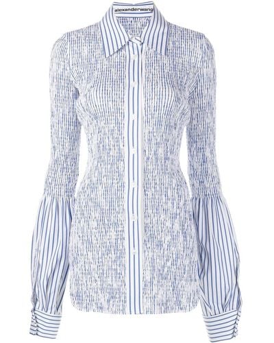 Alexander Wang Shirred Stripe-print Longline Shirt - Blue