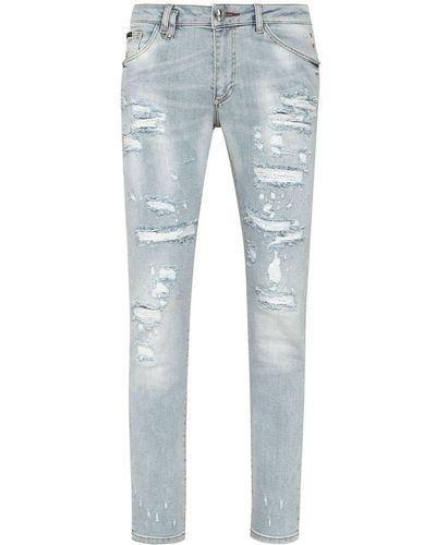 Philipp Plein Slim-Fit-Jeans mit Logo-Patch - Blau