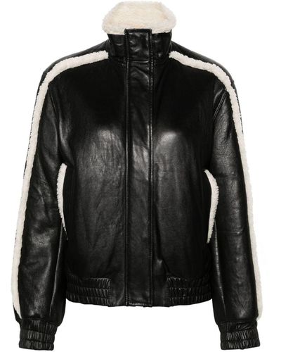 Samsøe & Samsøe Meadow Shearling-trim Leather Jacket - Black