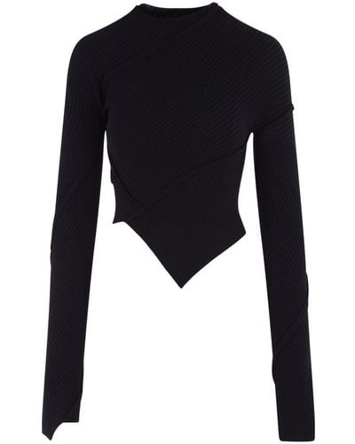 Balenciaga Spiral Asymmetric Knitted Top - Black