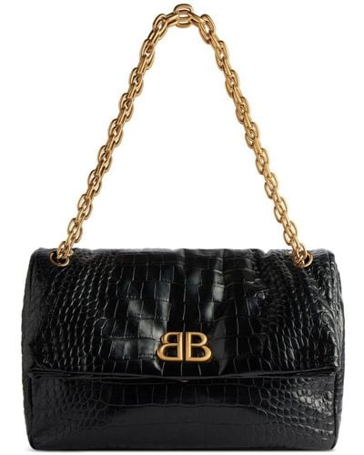 Balenciaga Medium Monaco Crocodile-effect Shoulder Bag - Black