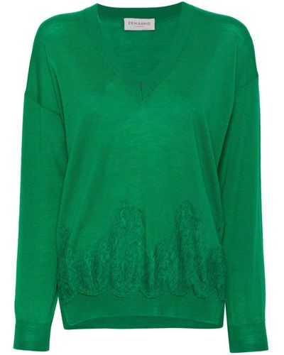 ERMANNO FIRENZE Floral-lace Knitted Jumper - Green