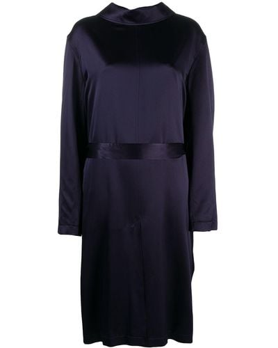 Balenciaga Silk Backwards-collar Dress - Blue