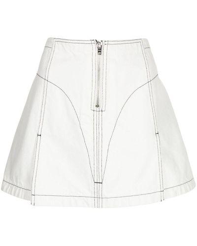 we11done Contrast-stitching Cotton A-line Skirt - White