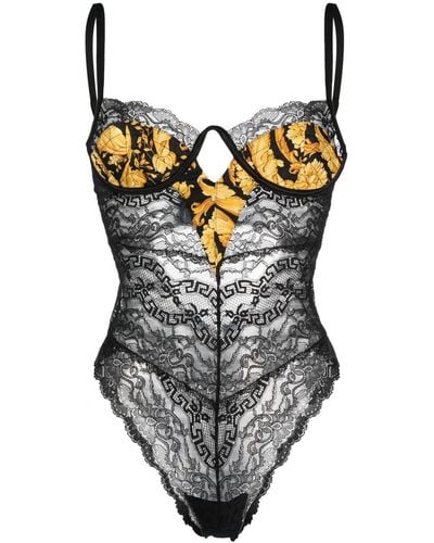 VERSACE Scalloped lace and stretch-satin underwired bodysuit