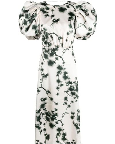 ROTATE BIRGER CHRISTENSEN Floral-print Puff-sleeve Midi Dress - Natural
