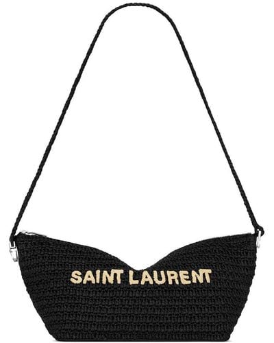 Saint Laurent Le Rafia Logo-embroidered Shoulder Bag - Black