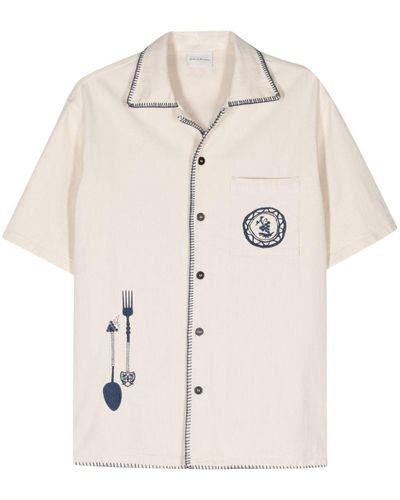 Drole de Monsieur Logo-embroidered Cotton Shirt - Natural