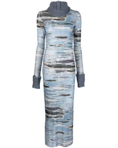 John Richmond Paneled Graphic-print Maxi Dress - Blue