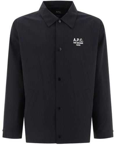 A.P.C. Regis logo-embroidered shirt jacket - Blau