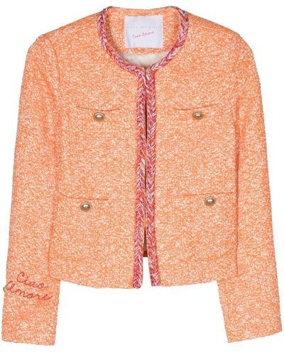 Giada Benincasa Logo-embroidered tweed jacket - Rose