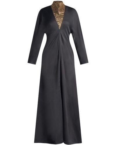 Ferragamo Stone-appliqué Long-sleeved Gown - Black