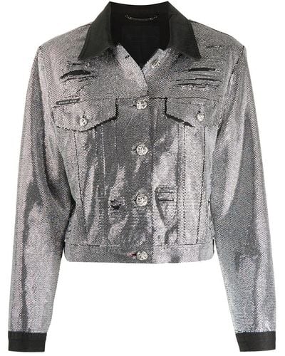 Philipp Plein Crystal-embellished Denim Jacket - Metallic