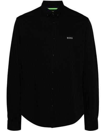 BOSS Logo-raised Cotton Shirt - Black