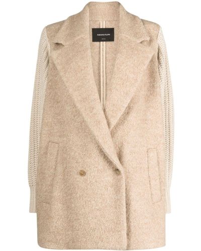 Fabiana Filippi Knitted-sleeves Double-breasted Coat - Natural