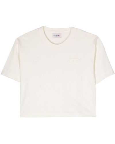 Autry Cropped-T-Shirt mit Logo-Patch - Weiß