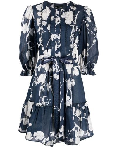 Cynthia Rowley Floral-print Pintuck-detail Cotton Minidress - Blue