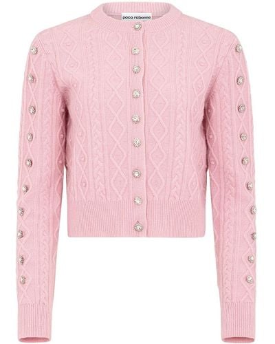 Rabanne Crystal-embellished Cable-knit Cardigan - Pink