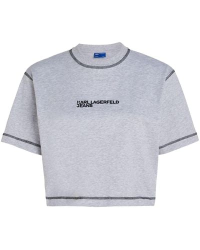 Karl Lagerfeld Cropped-T-Shirt mit Logo - Grau