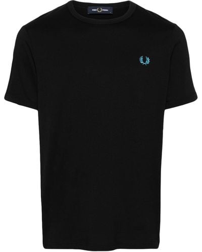 Fred Perry Logo-embroidered Cotton T-shirt - Black