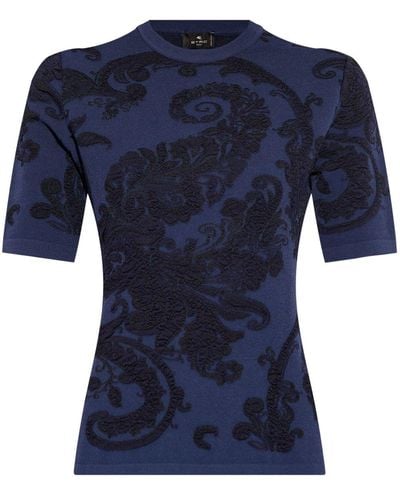 Etro Patterned-intarsia Knitted Top - Blue