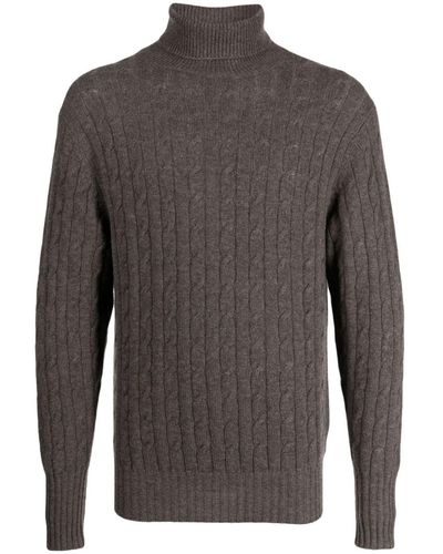 N.Peal Cashmere Roll-neck Cable-knit Jumper - Grey