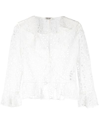 Saint Laurent Embroidered-design Long-sleeve Blouse - White