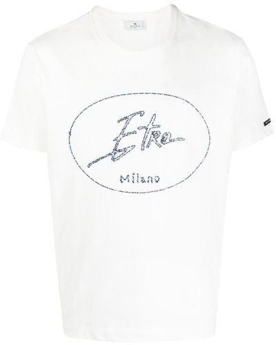 Etro T-shirt Met Geborduurd Logo - Wit