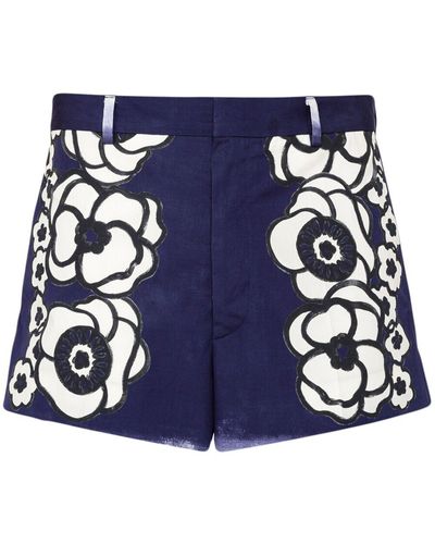 Prada Floral-print Poplin Shorts - Blue