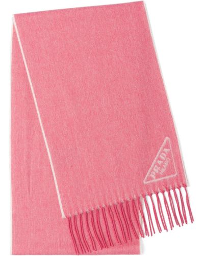 Prada Triangle Logo Cashmere Fringe Scarf - Pink