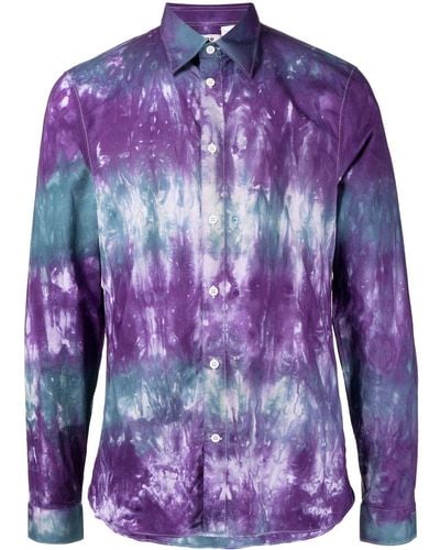 Stain Shade Long-sleeve Button-up Tie-dye Shirt - Purple