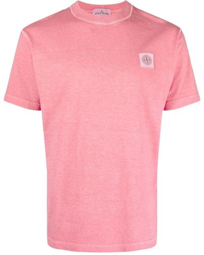 Stone Island T-Shirt mit Logo-Patch - Pink