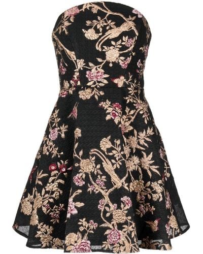 Marchesa Vestido corto con bordado floral - Negro