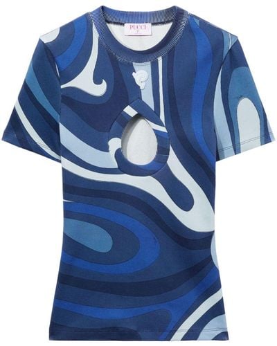 Emilio Pucci T-Shirt mit Marmo-Print - Blau