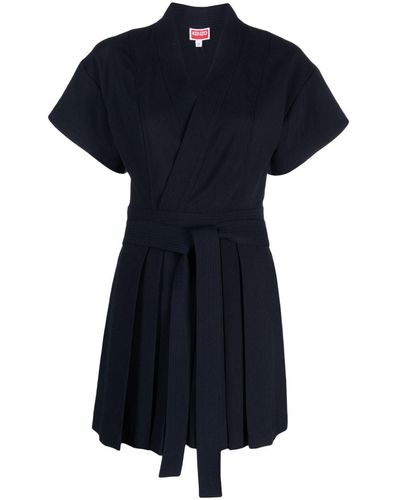 KENZO Pleated Wrap Minidress - Blue