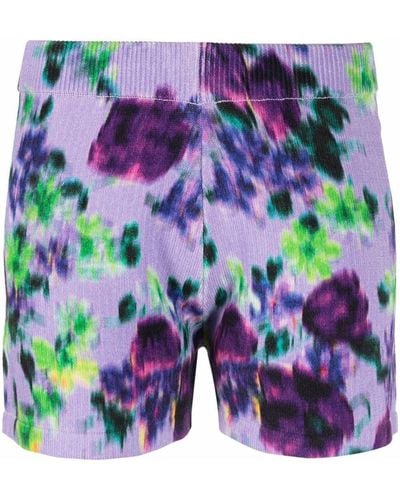 KENZO Purple Knitted Floral-print Shorts - Blue